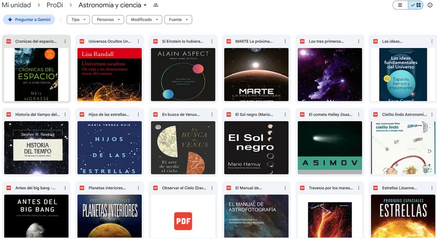 Carpeta real de Astronomía y ciencia — vista de libros