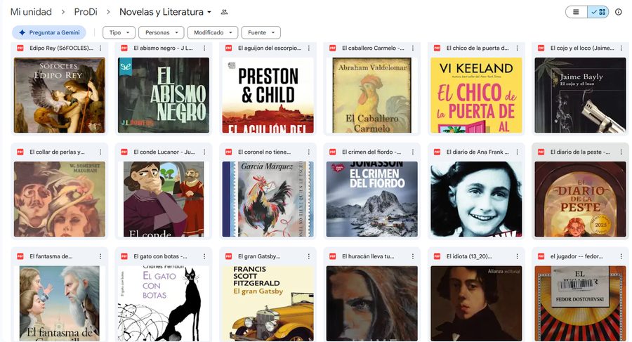 Carpeta real de Novelas y Literatura en Drive