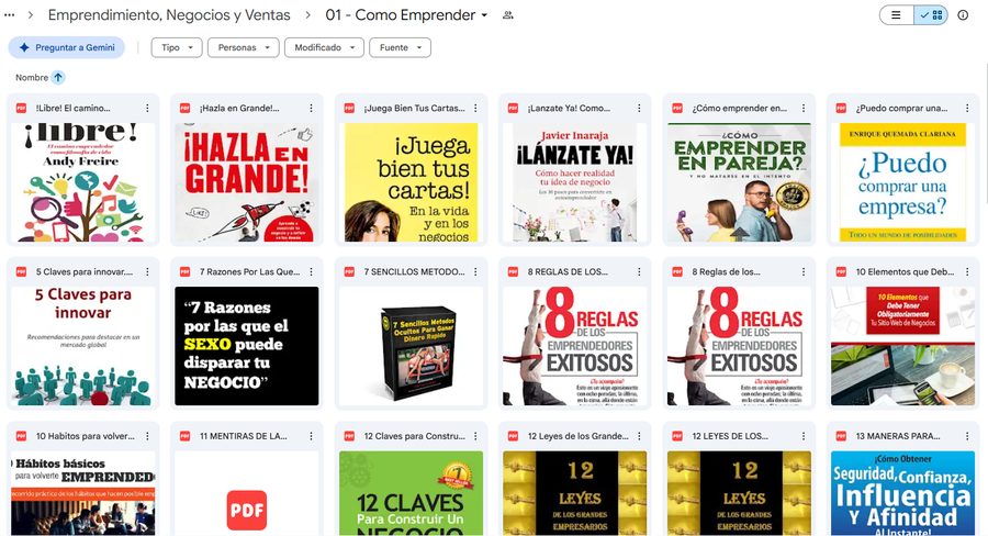 Carpeta real de Emprendimiento, Negocios y Ventas en Drive