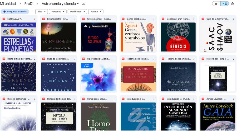 Carpeta real de Astronomia y Ciencia en Drive