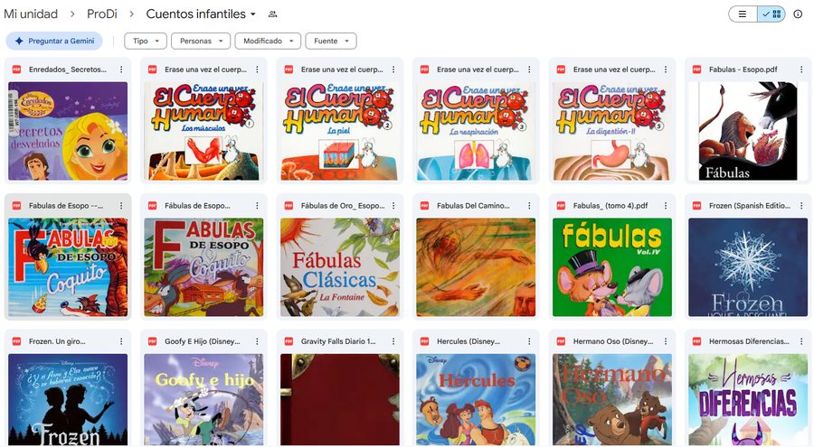 Carpeta real de Cuentos infantiles en Drive