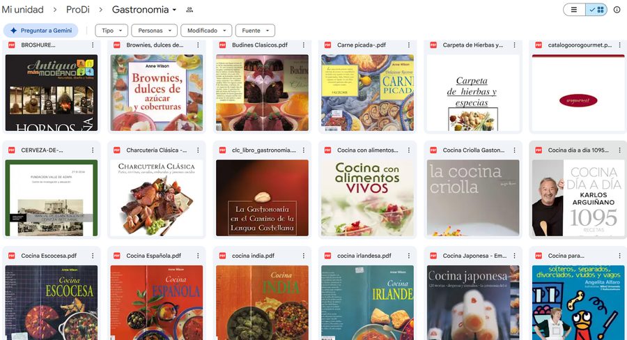 Carpeta real de Gastronomia en Drive