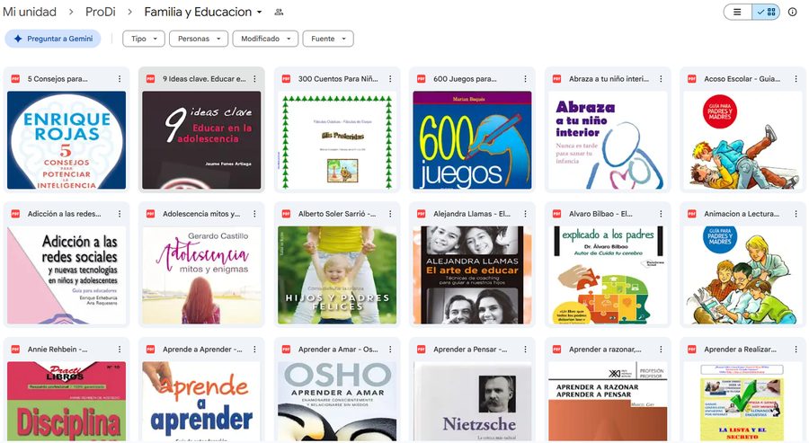 Carpeta real de Familia y Educacion en Drive