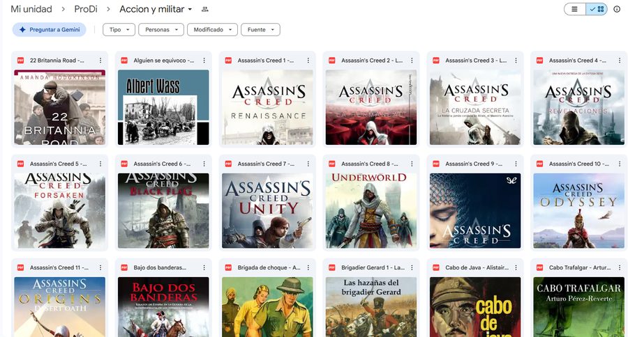 Carpeta real de Accion y militar en Drive