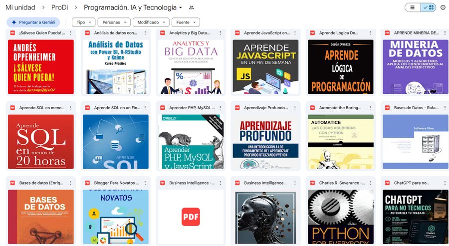 Carpeta real de Programación, IA y Tecnología en Drive