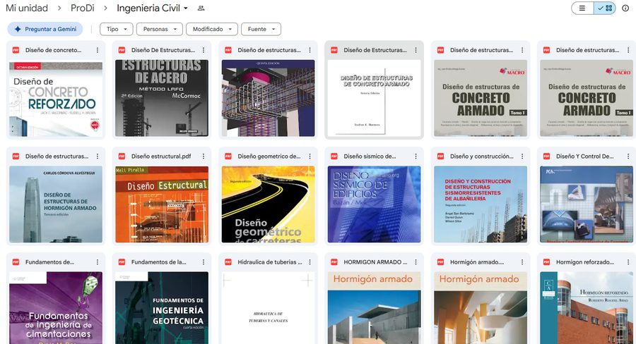 Carpeta real de Ingenieria Civil en Drive