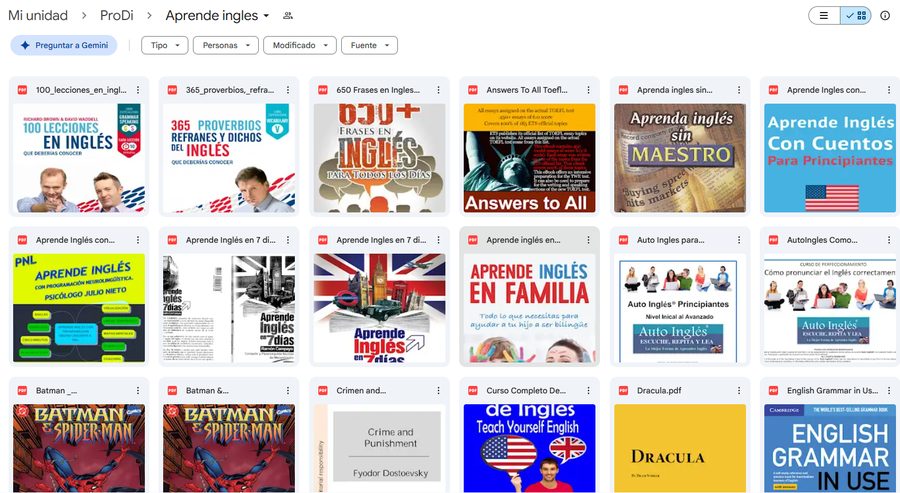 Carpeta real de Aprende ingles en Drive