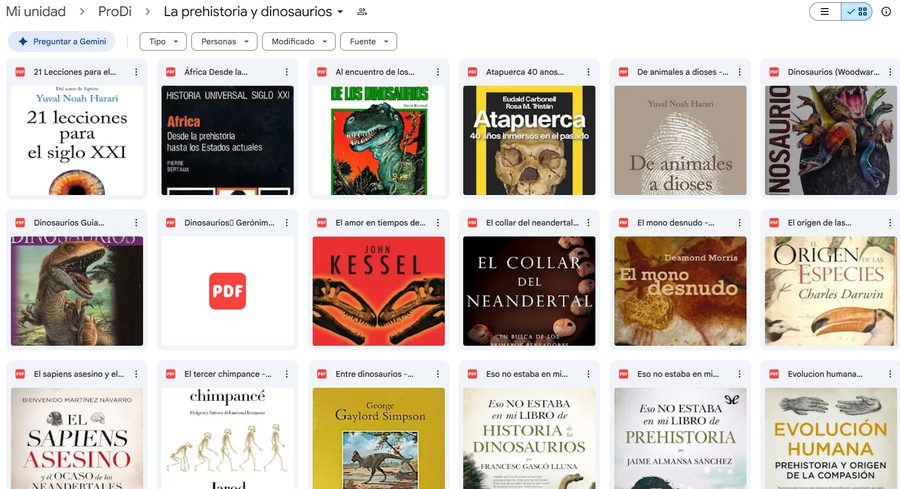 Carpeta real de La prehistoria y dinosaurios en Drive