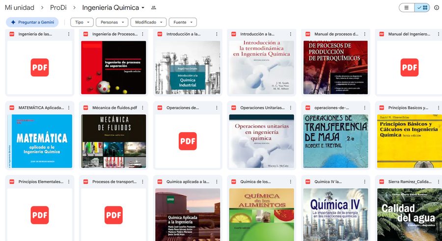 Carpeta real de Ingenieria Quimica en Drive