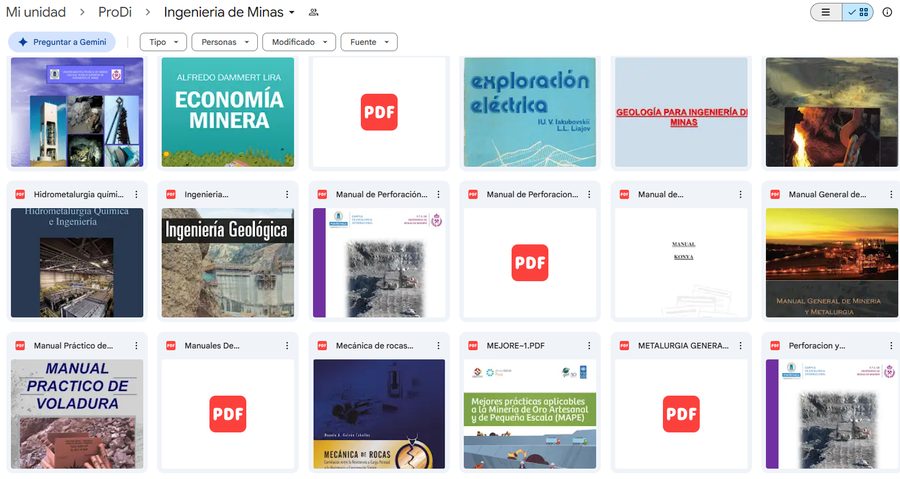 Carpeta real de Ingenieria de Minas en Drive