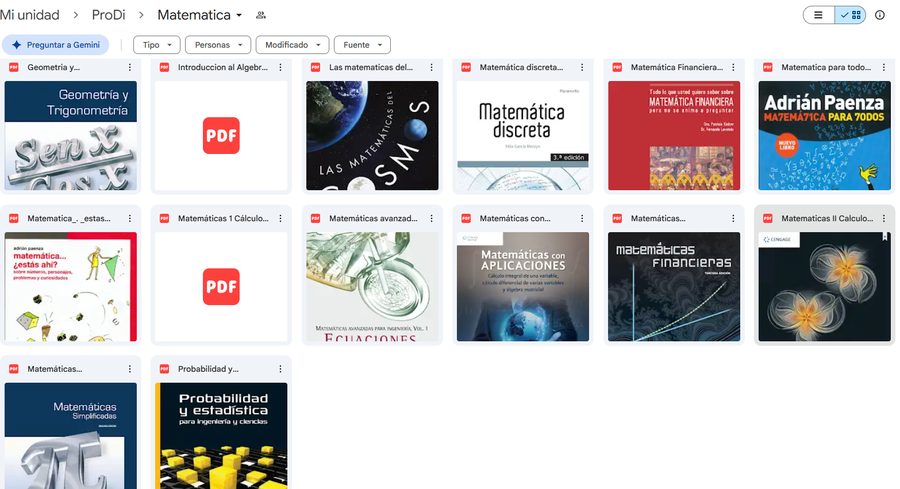Carpeta real de Matematica en Drive