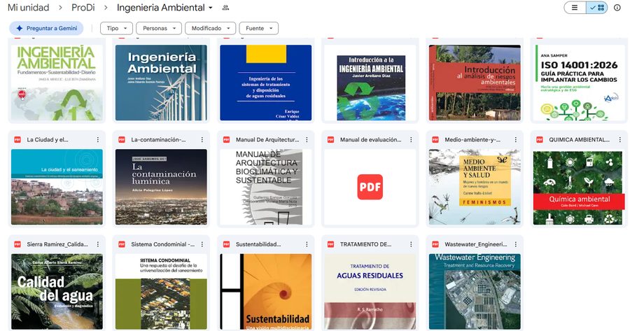 Carpeta real de Ingenieria Ambiental en Drive