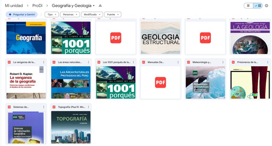 Carpeta real de Geografía y Geología en Drive