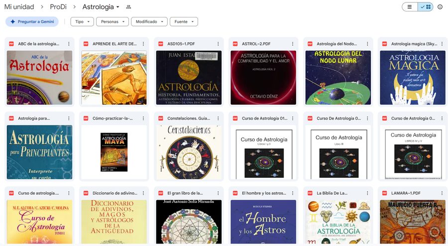 Carpeta real de Astrologia en Drive