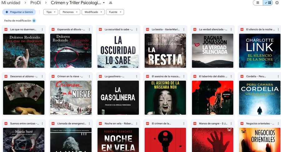 Carpeta real de Crimen y Thriller Psicológico — vista de libros