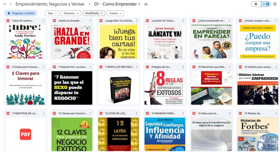 Carpeta real de Emprendimiento, Negocios y Ventas — vista de libros