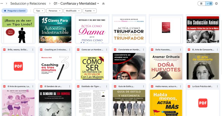 Carpeta real de Seducción y Relaciones — vista de libros